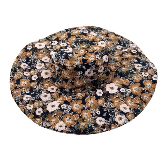 Anthropologie Corduroy Boho Floral Print Wide Brim Bucket Hat - Picture 1 of 4
